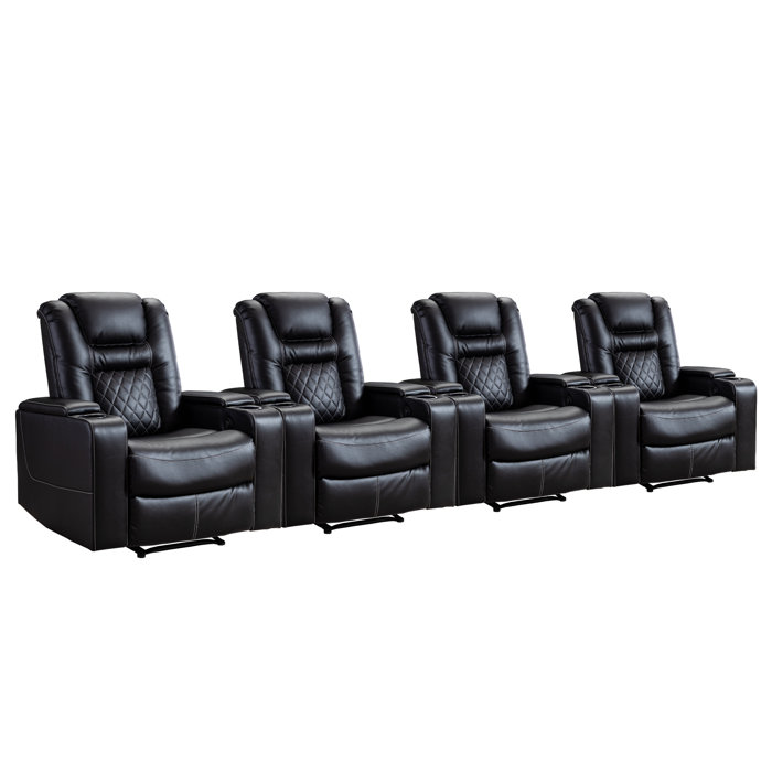 Red Barrel Studio® Luxury Leather Home Theater Seat Recliners Quadruple